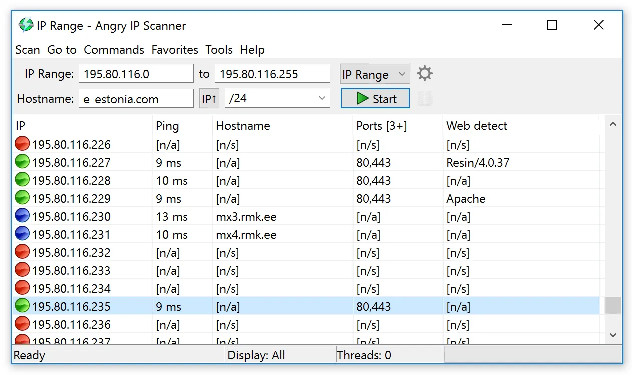 Angry IP Scanner user interface, as published by its maker